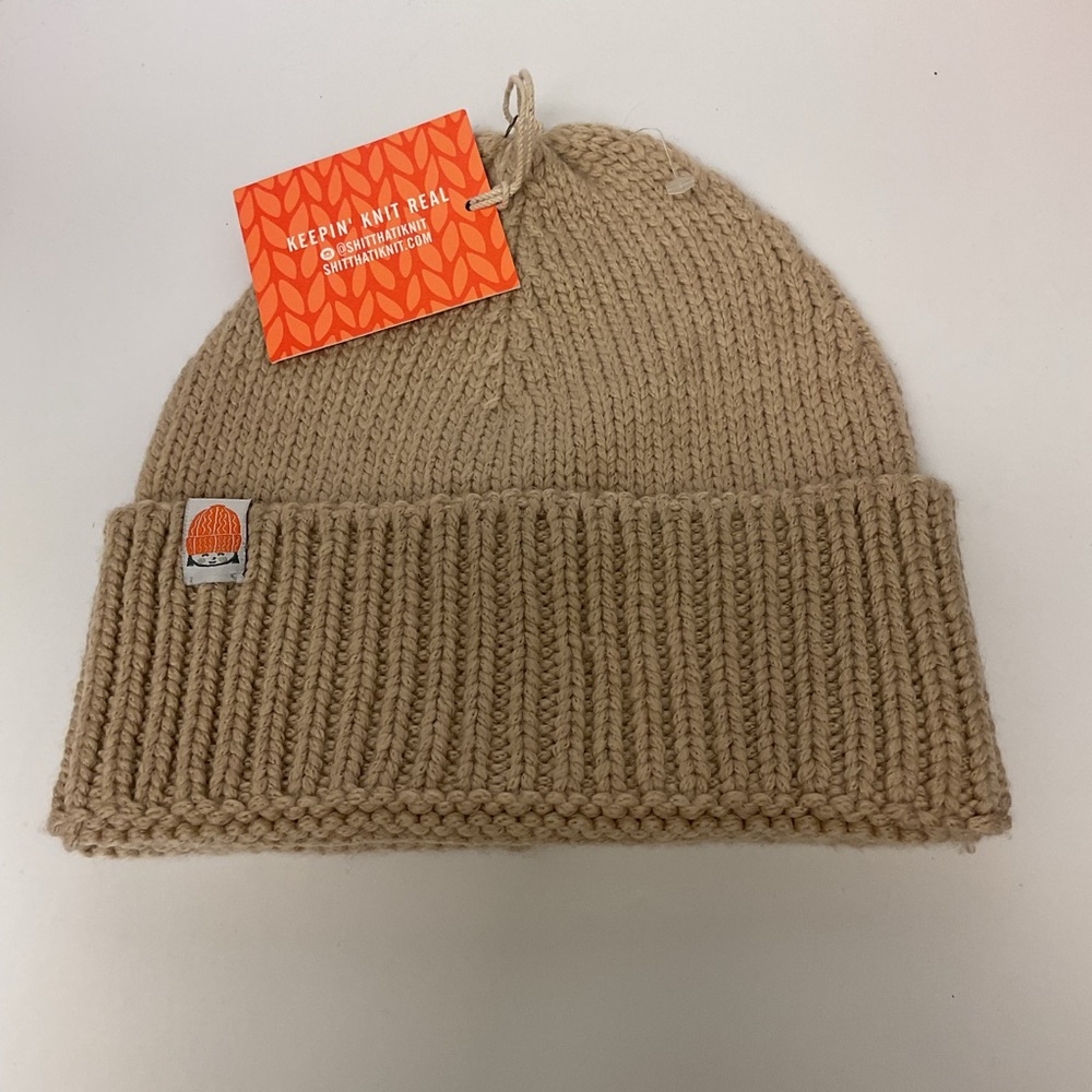 STIK SH*T THAT I KNIT JAMIE BEANIE MERINO WOOL CAMEL NWT
